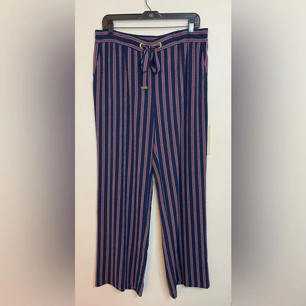 Michael Kors Women’s Stripped Relaxed Wide Leg Elastic Waistband Pockets Sz L.